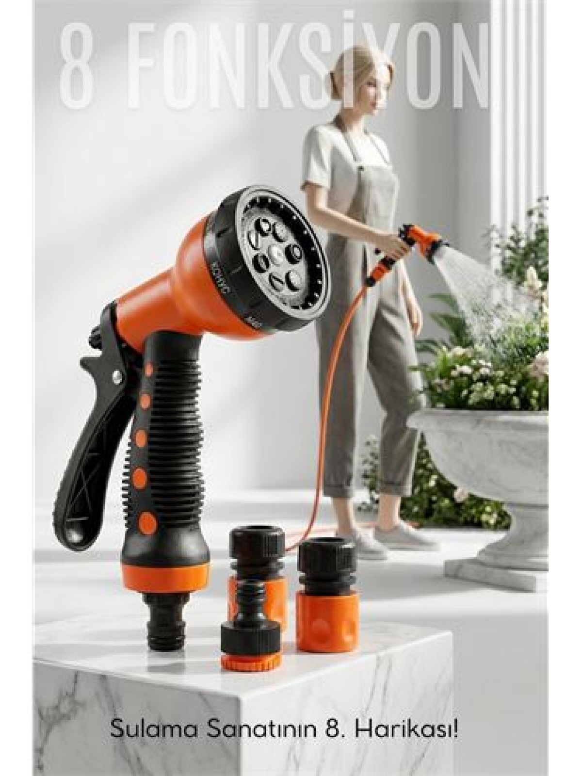 8 Fonksiyonlu Ayarlı Hortum Seti Yüksek Basınçlı Araba Yıkama Bahçe Sulama Tabancası