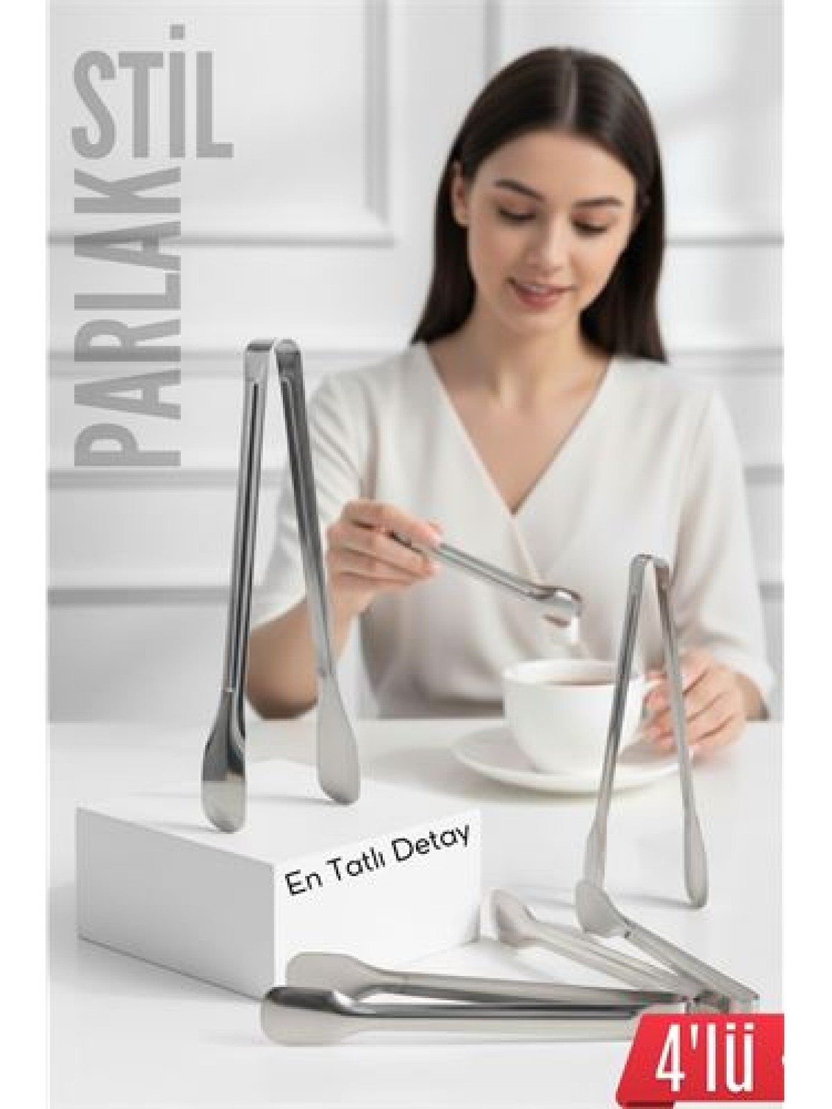 Çelik 4'lü Şeker Maşası 13 CM | Buz, Limon ve Küp Şeker Servis Maşası