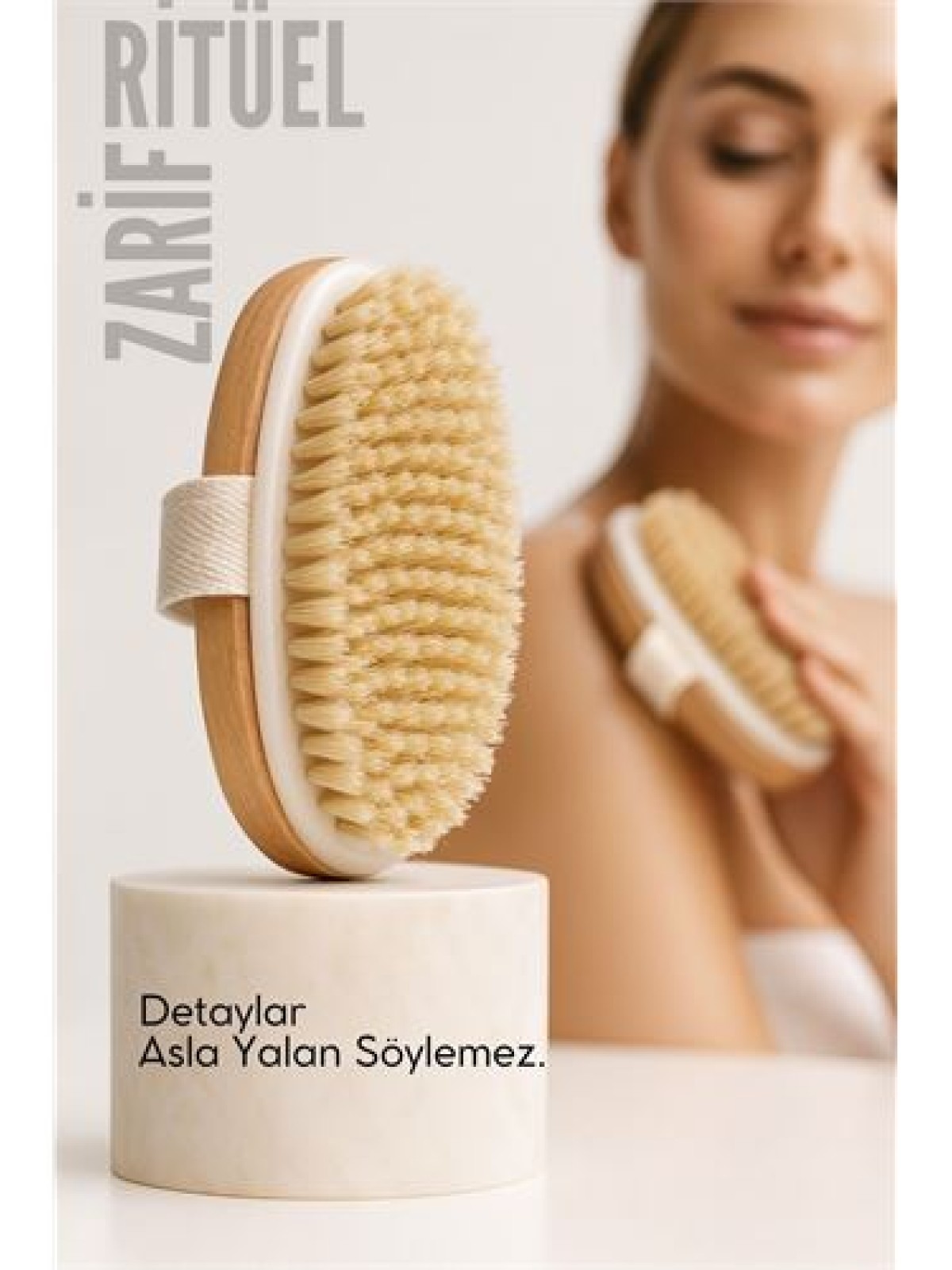 Ahşap Sırt Banyo Fırçası | Doğal At Kılı Vücut Fırçalama | Peeling ve Selülit Masaj