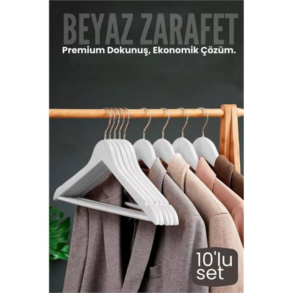 10'lu Lüks Beyaz Elbise Ceket Askısı - Ergonomik & Kaymaz Plastik Askı Seti - Ahşap Görünümlü 10'lu Lüks Beyaz Elbise Ceket Askısı - Ergonomik & Kaymaz Plastik Askı Seti - Ahşap Görünümlü