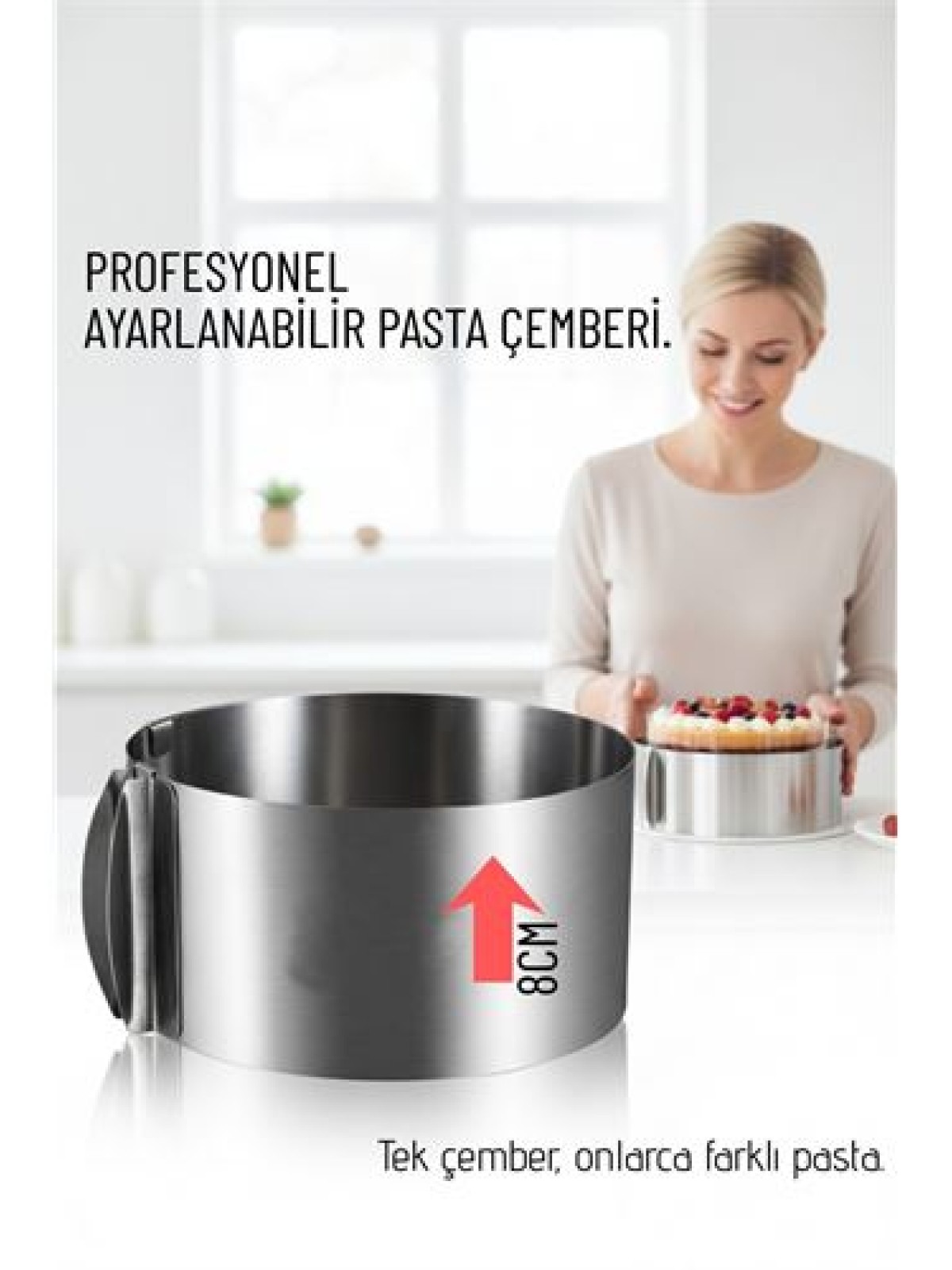 Ayarlanabilir Pasta Çemberi Paslanmaz Çelik Kek Kalıbı 16-30 cm - Profesyonel Pasta Kalıbı