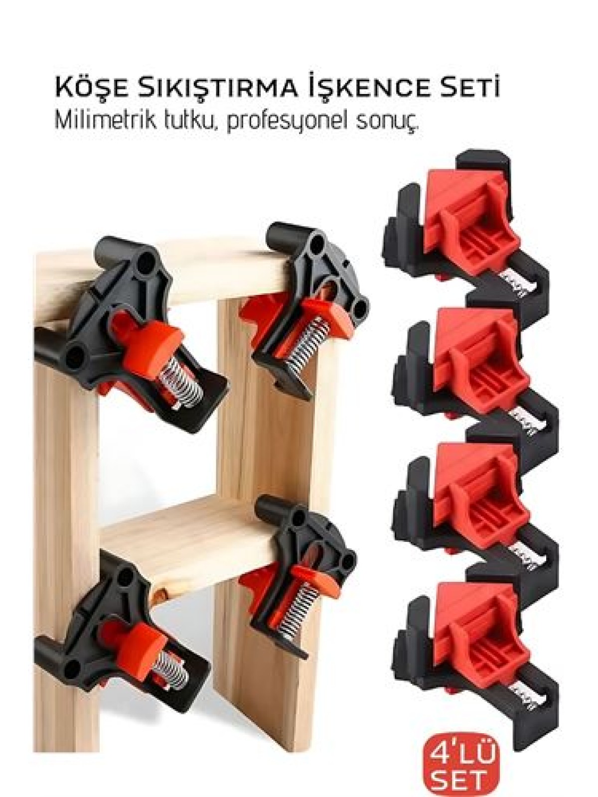90 Derece Köşe Sıkıştırma İşkence Seti 4'lü - Köşe Tutucu Köşe Birleştirici