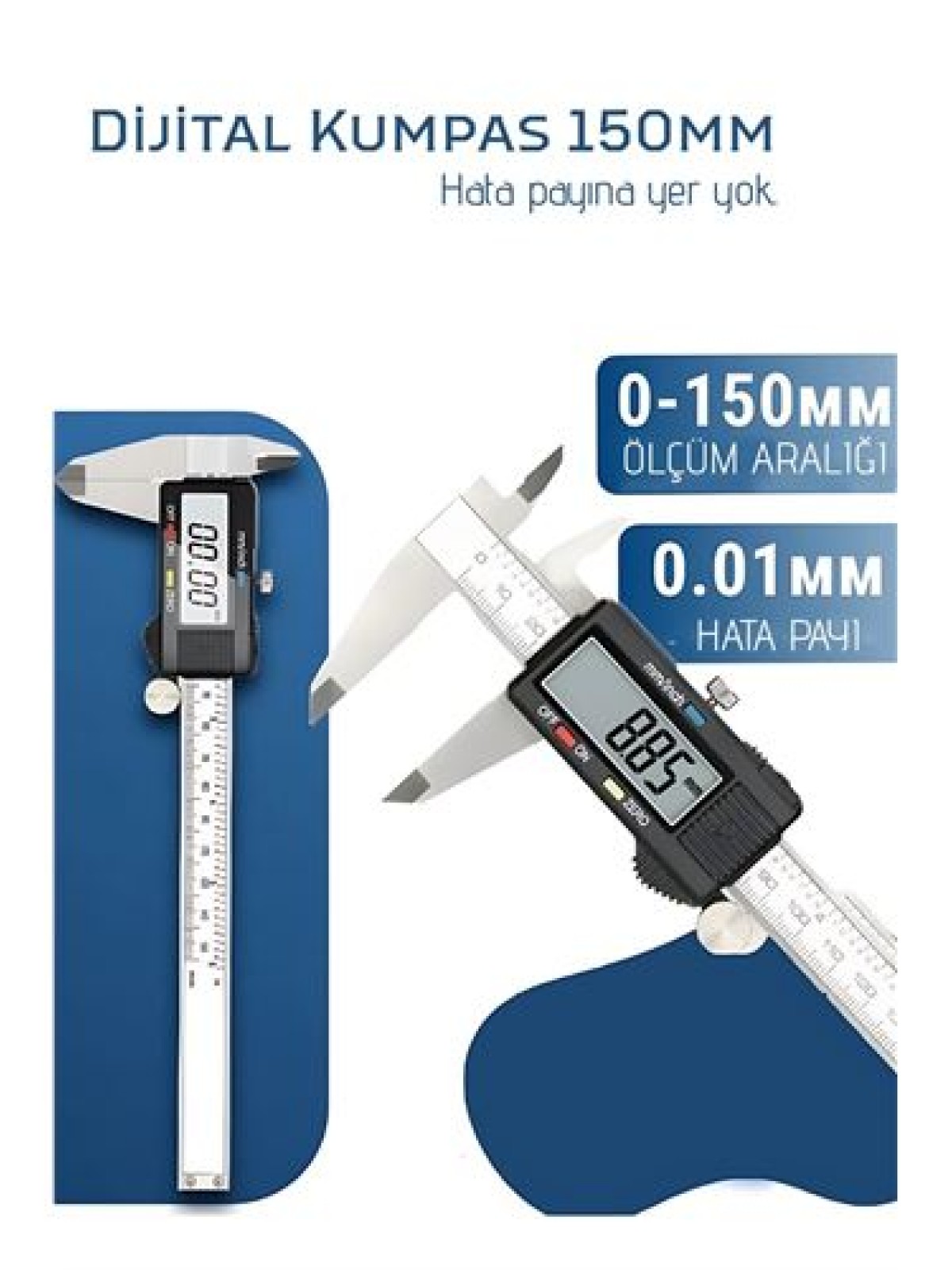 Profesyonel Dijital Kumpas 150mm - Karbon Fiber Gövde, Hassas LCD Ekran, İnç/Metrik Ölçüm Cihazı