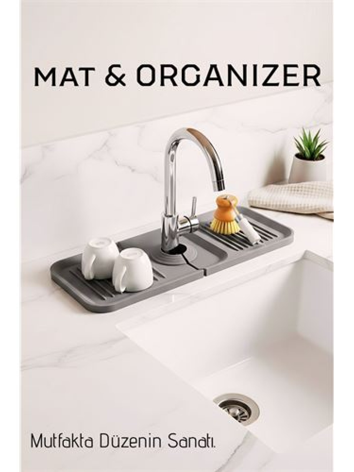 Silikon Batarya Matı & Lavabo Organizeri: Premium Musluk Altı Kurutma Matı
