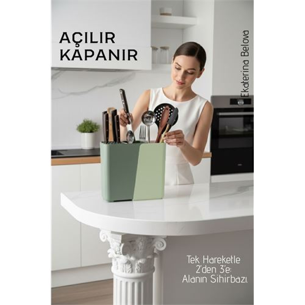 Akıllı Sürgülü Bıçaklık ve Kaşıklık Organizeri - Ayarlanabilir Tezgah Üstü Mutfak Düzenleyici