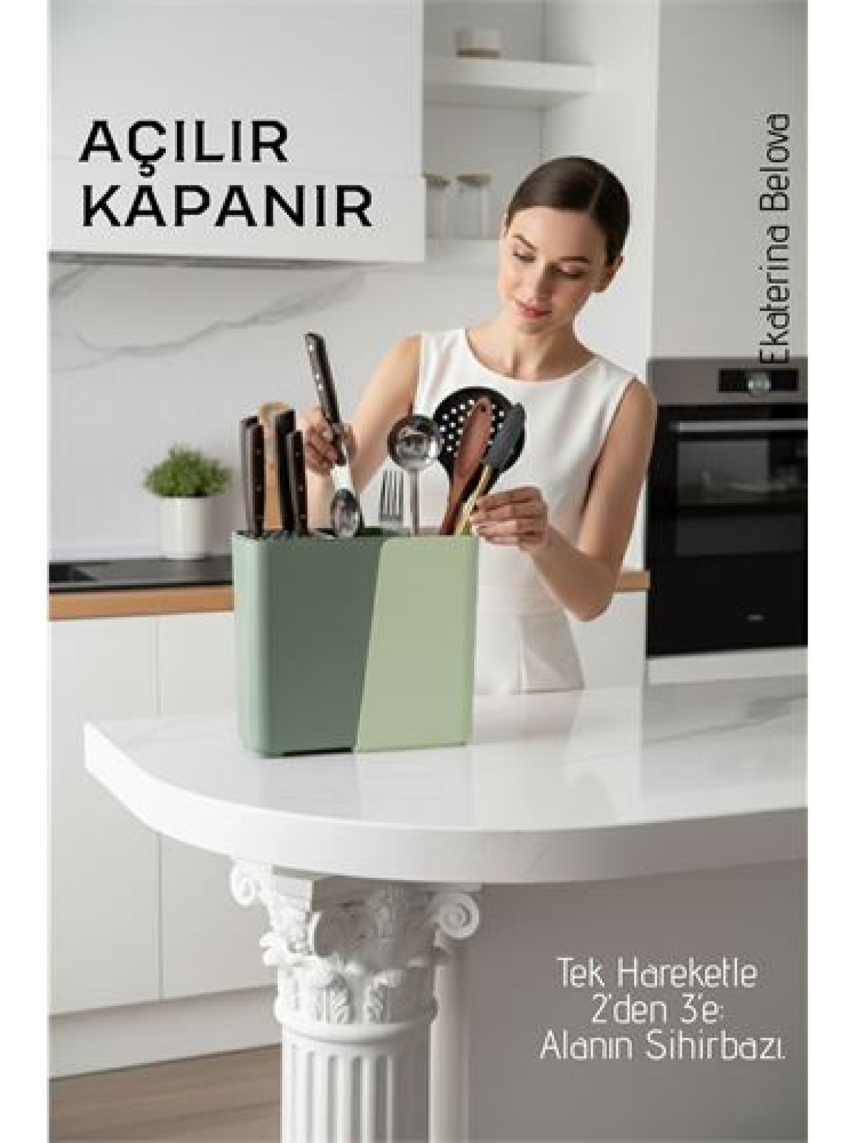 Akıllı Sürgülü Bıçaklık ve Kaşıklık Organizeri - Ayarlanabilir Tezgah Üstü Mutfak Düzenleyici