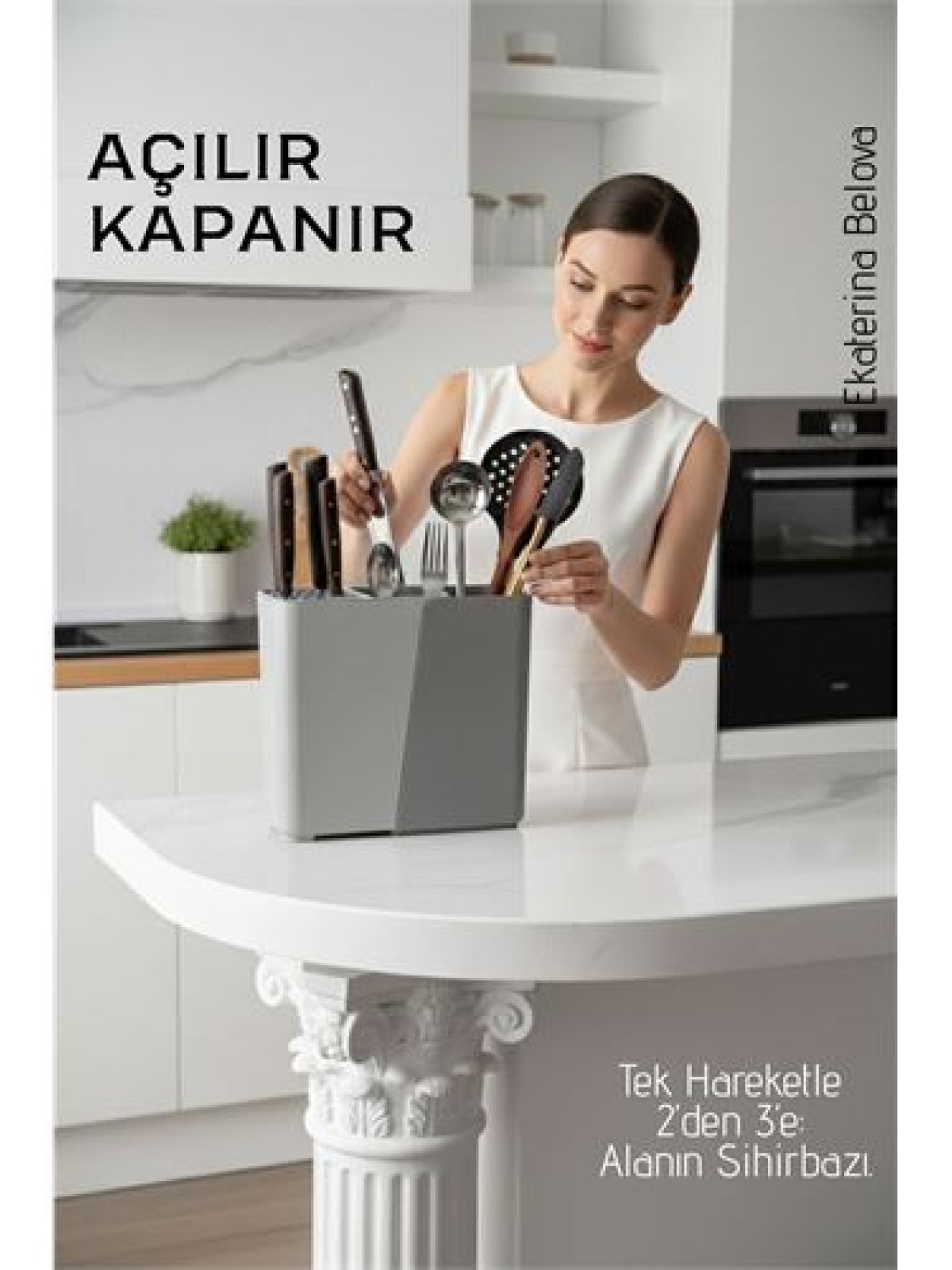 Akıllı Sürgülü Bıçaklık ve Kaşıklık Organizeri - Ayarlanabilir Tezgah Üstü Mutfak Düzenleyici