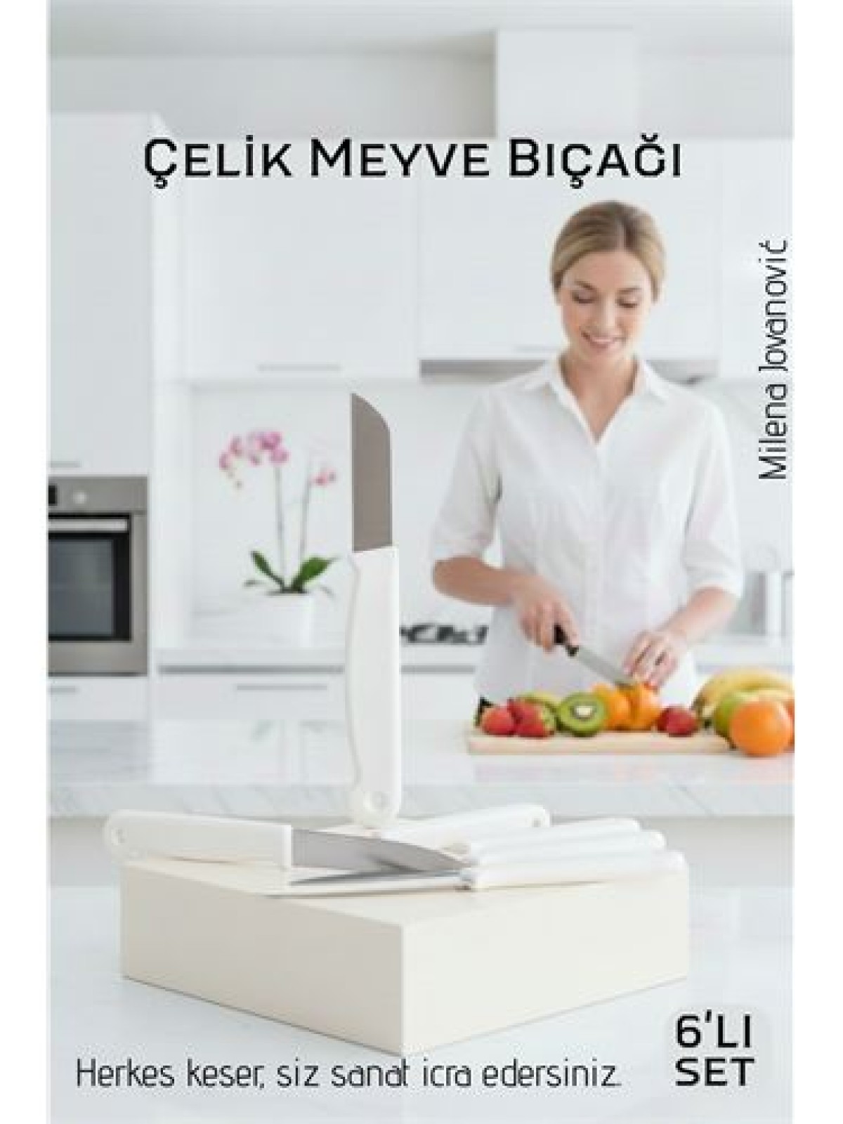 6'lı Premium Paslanmaz Çelik Meyve Bıçağı Seti - Beyaz Saplı Keskin Soyma Bıçağı Takımı