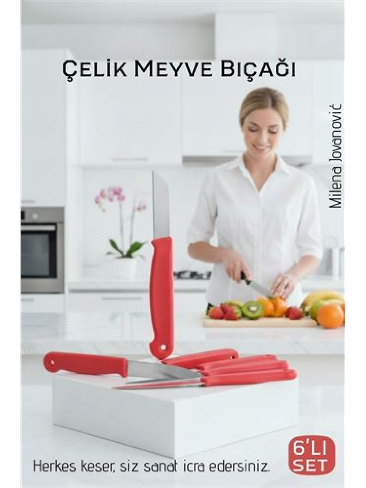 6'lı Premium Paslanmaz Çelik Meyve Bıçağı Seti - Kırmızı Saplı Keskin Soyma Bıçağı Takımı