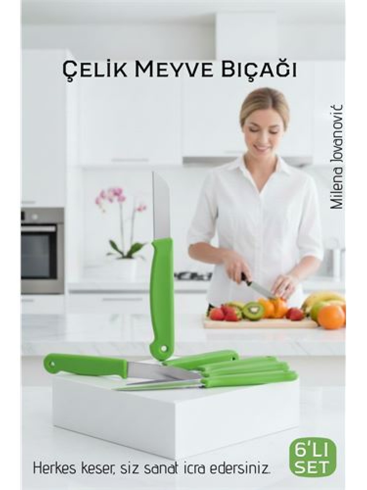 6'lı Premium Paslanmaz Çelik Meyve Bıçağı Seti - Yeşil Saplı Keskin Soyma Bıçağı Takımı