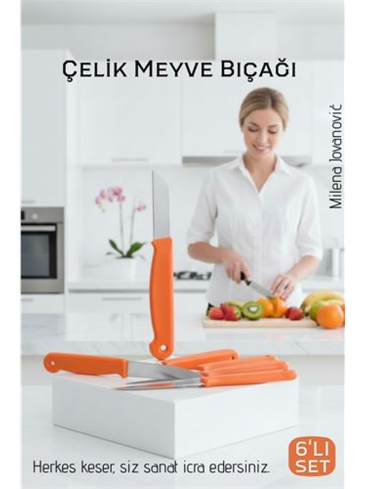 6'lı Premium Paslanmaz Çelik Meyve Bıçağı Seti - Turuncu Saplı Keskin Soyma Bıçağı Takımı