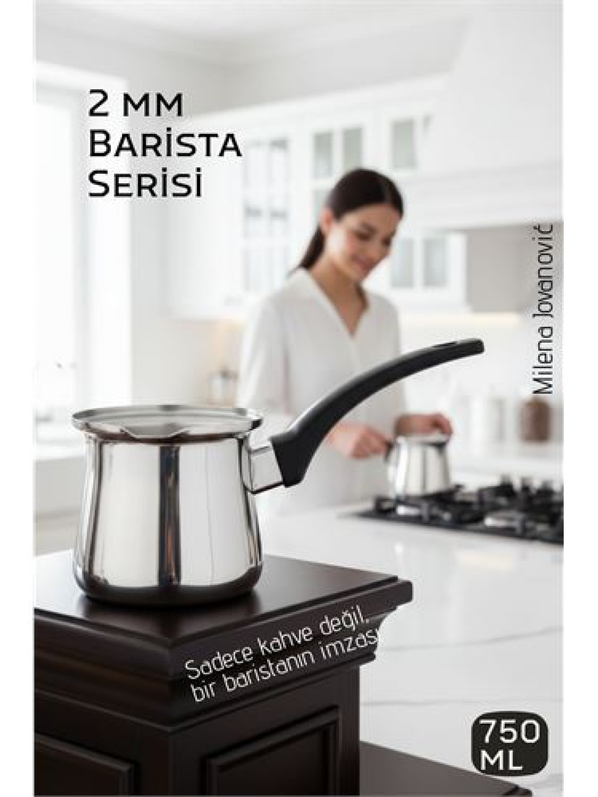 Premium 304 Paslanmaz Çelik Cezve 750 ml Profesyonel Barista Serisi, Isıya Dayanıklı Sap