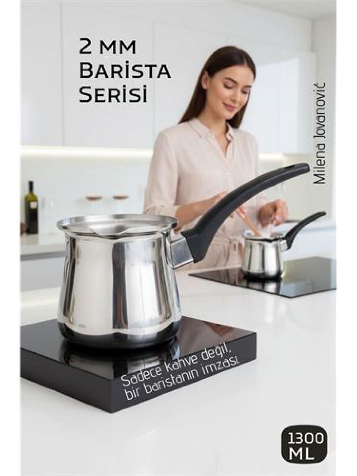 Premium 304 Paslanmaz Çelik Cezve 1290 ml Profesyonel Barista Serisi, Isıya Dayanıklı Sap