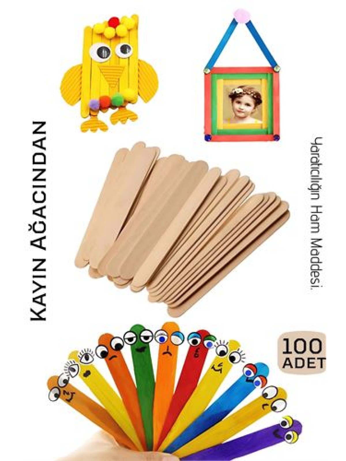 Steril Ahşap Boyanabilir Oyun Çubukları 100 Adet  Pürüzsüz Dokulu  Dayanıklı 14 cm