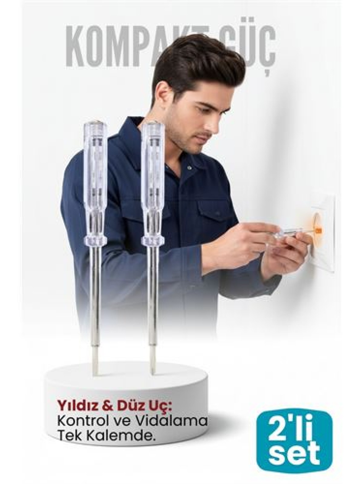 2'li Set Elektrik Kontrol Kalemi Tornavida Yıldız Düz Uçlu