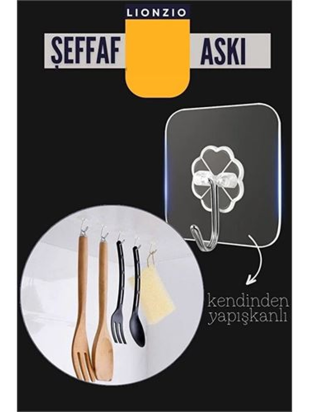 Şeffaf Yapışkanlı Askı, Mutfak Banyo Duvar Askısı, Çivisiz Pratik Kanca Seti