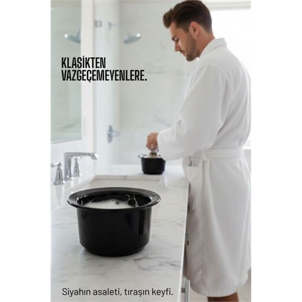 Profesyonel Siyah Tıraş Tası  - Berber Tipi Ergonomik Sabun Köpürtme Kabı -