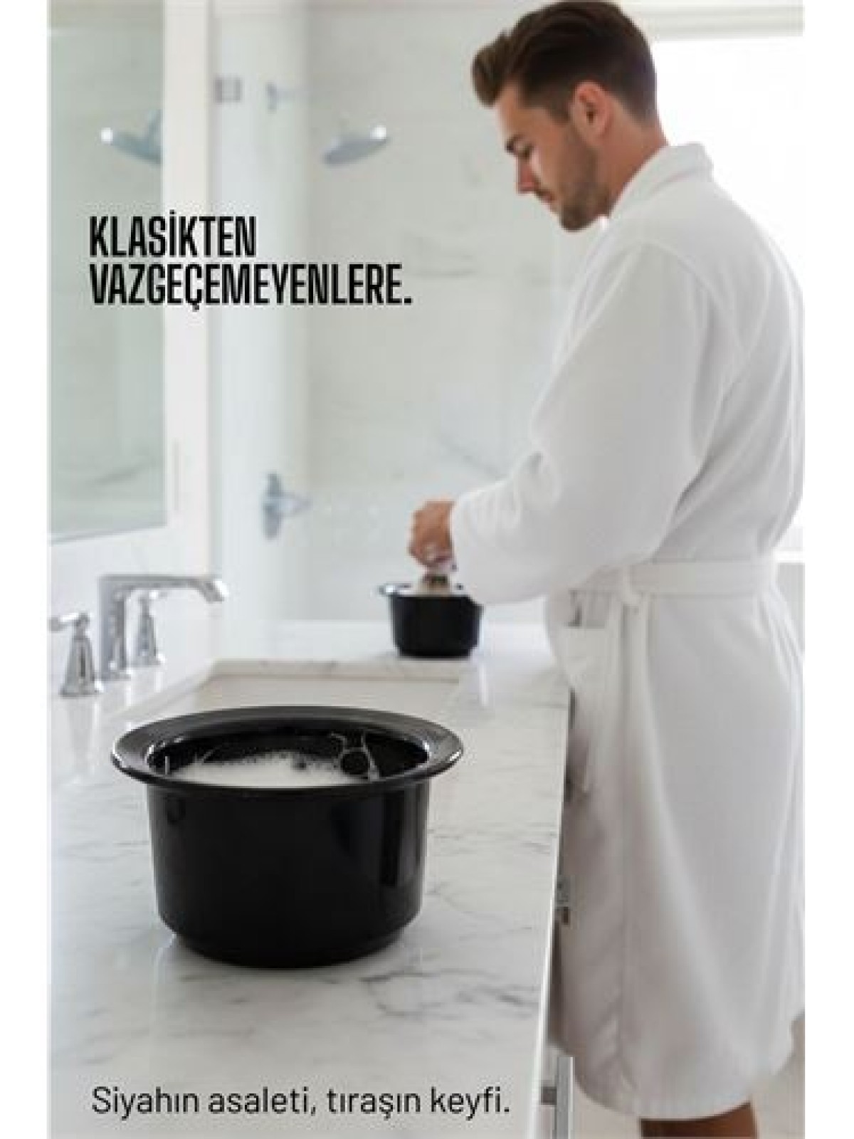 Profesyonel Siyah Tıraş Tası  - Berber Tipi Ergonomik Sabun Köpürtme Kabı -