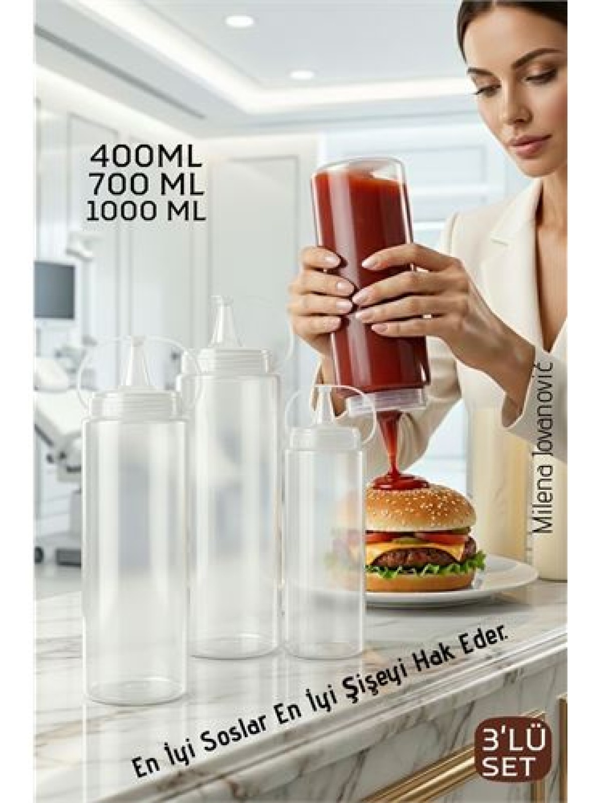 3'lü Sos Şişesi, Ketçap Mayonez Hardal ve Zeytinyağı Şişesi 400 ml,700 ml, 1000 ml Set