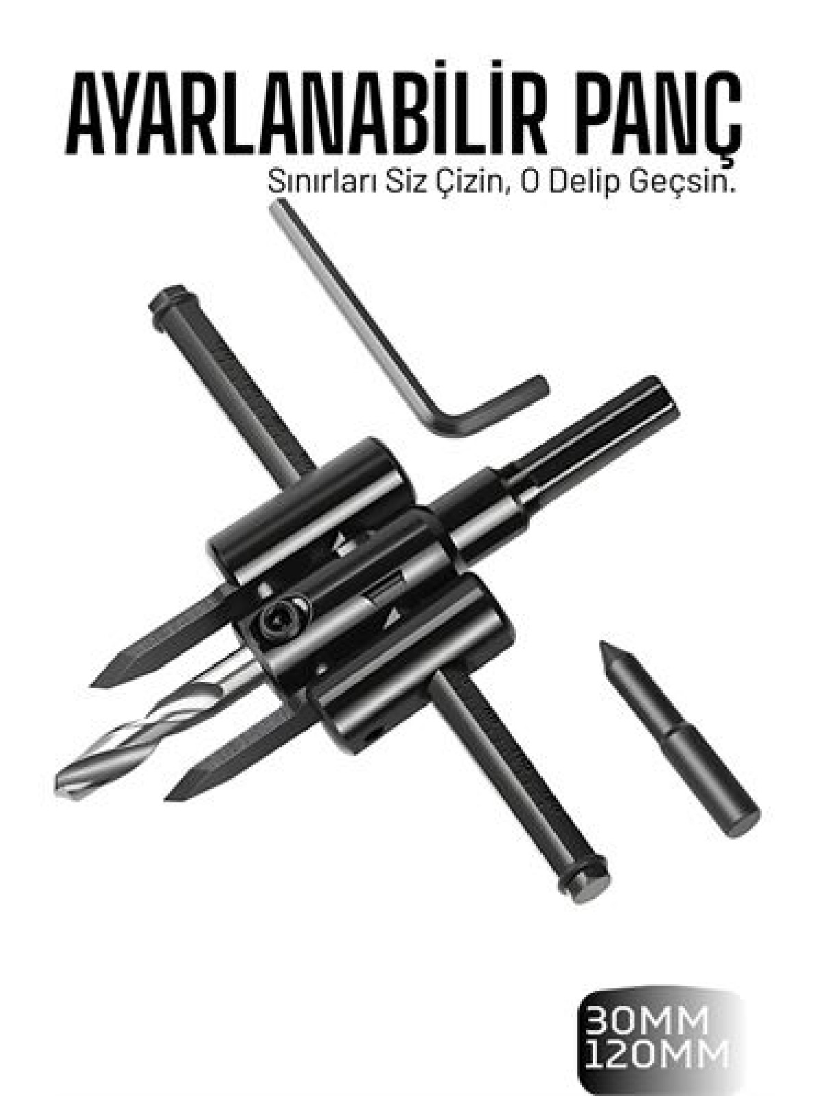 Profesyonel Ayarlı Daire Kesici Panç Seti (30-120mm) - Tungsten Çelik Uçlu Hassas Delme Seti
