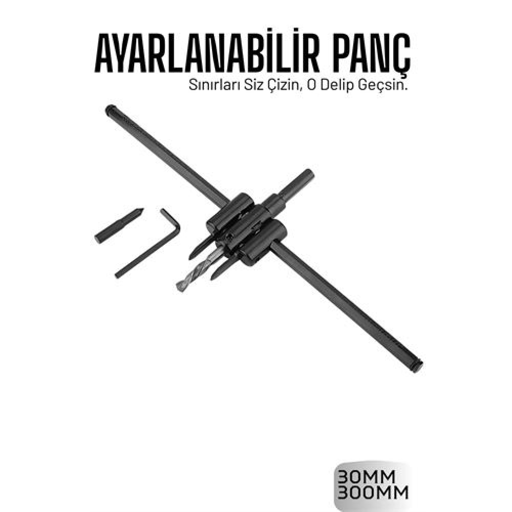 Profesyonel Ayarlı Daire Kesici Panç Seti (30-300mm) - Tungsten Çelik Uçlu Hassas Delme Seti