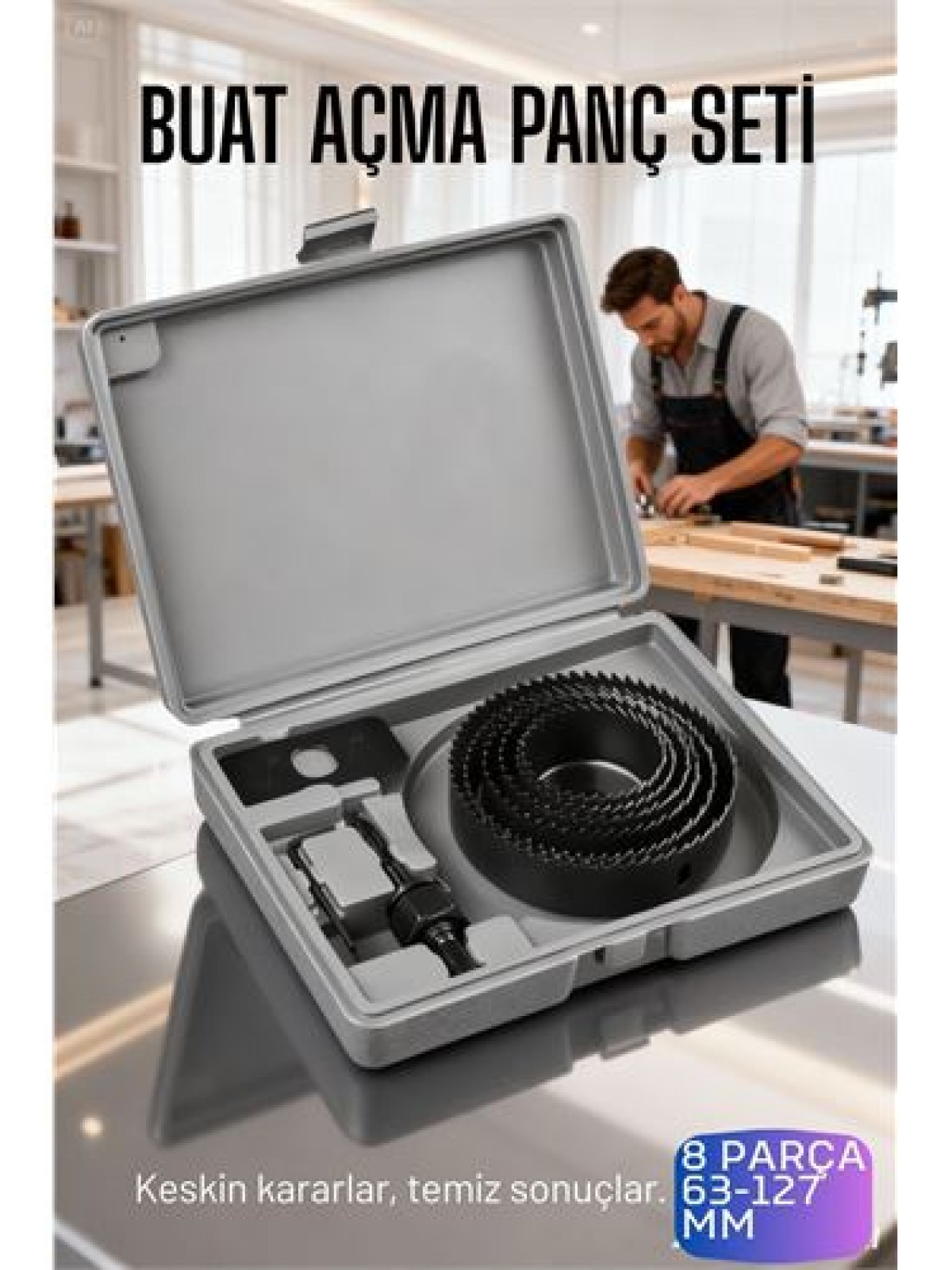 8 Parça Profesyonel Panç Buat Açma Seti - Ahşap ve Alçıpan Delme Testere Seti (63-127 mm)