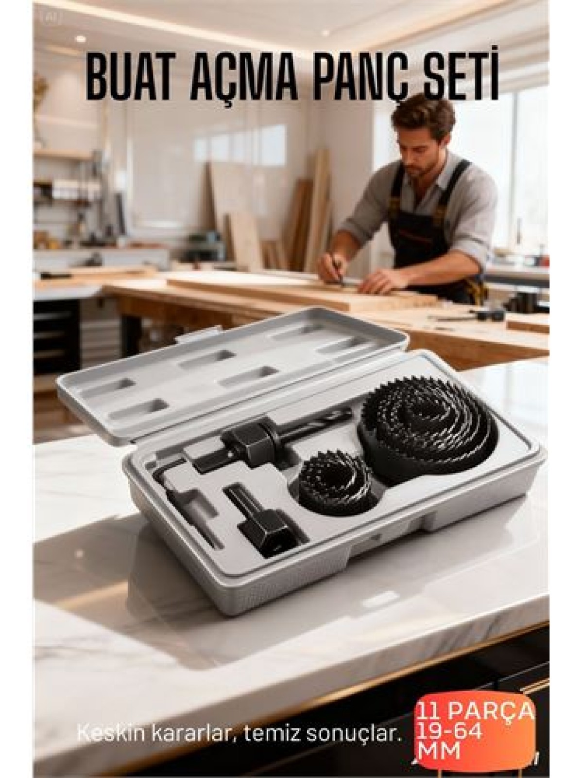 11 Parça Profesyonel Panç Buat Açma Seti - Ahşap ve Alçıpan Delme Testere Seti (19-64 mm)