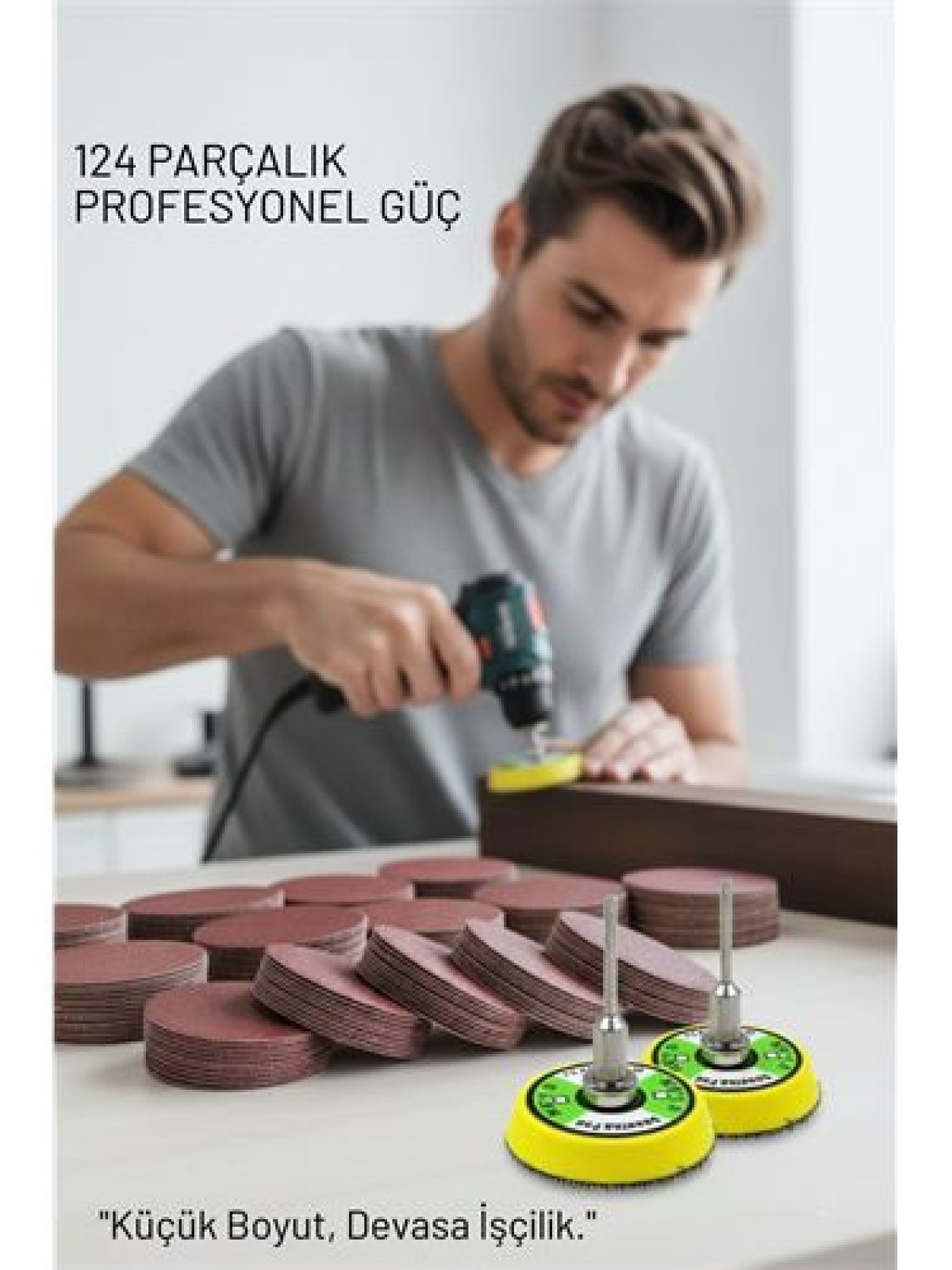 Pimli 50mm Cırt Zımpara Taban Seti 124 Parça Matkap ve Gravür Uyumlu Profesyonel Hobi Seti