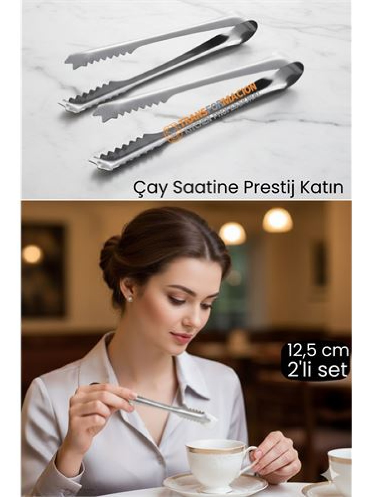 2 'li Paslanmaz Çelik Şeker Maşası - Profesyonel Sunum ve Servis Maşası Seti - 12.5 cm