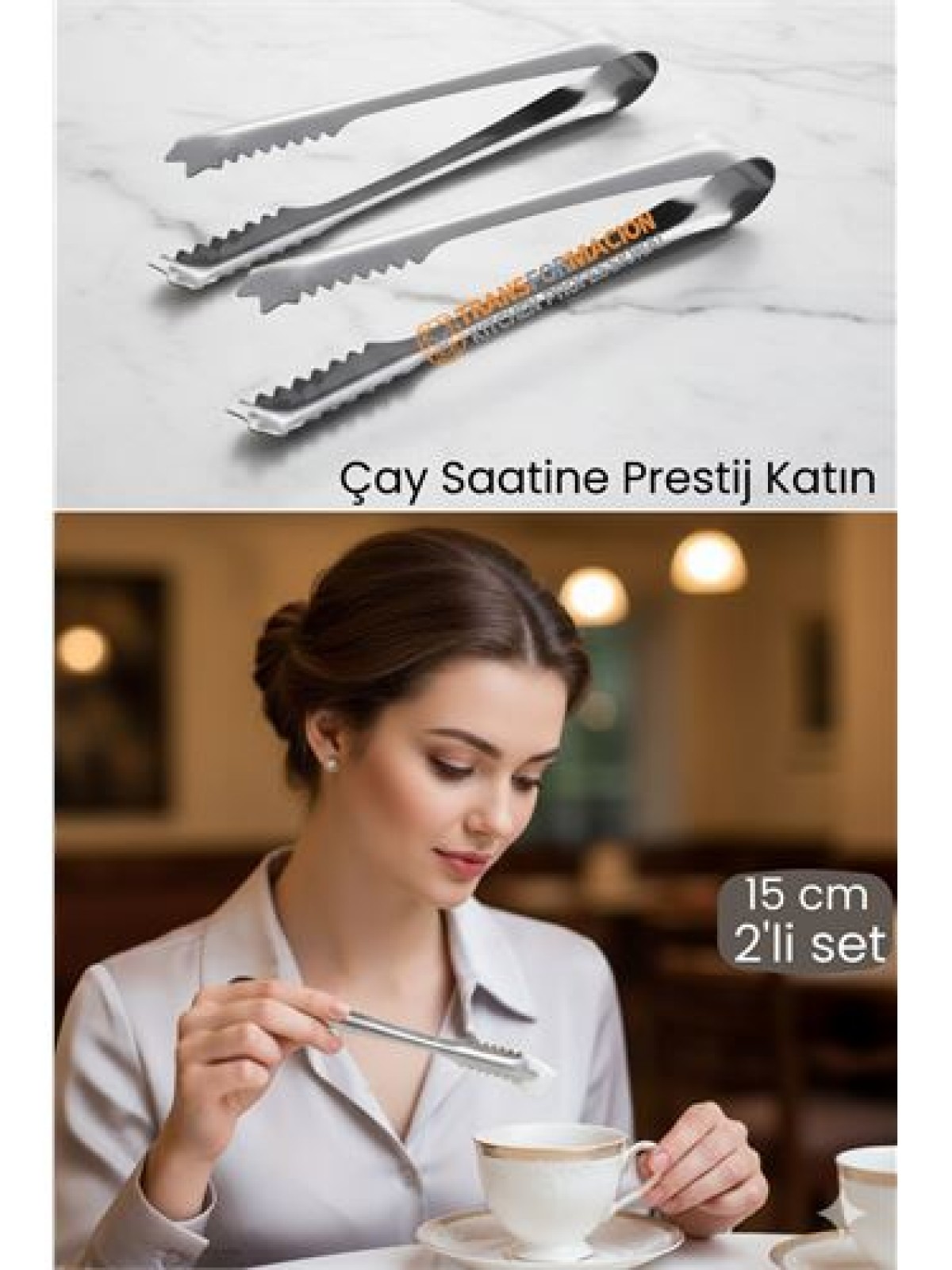 2 'li Paslanmaz Çelik Şeker Maşası - Profesyonel Sunum ve Servis Maşası Seti - 15 cm