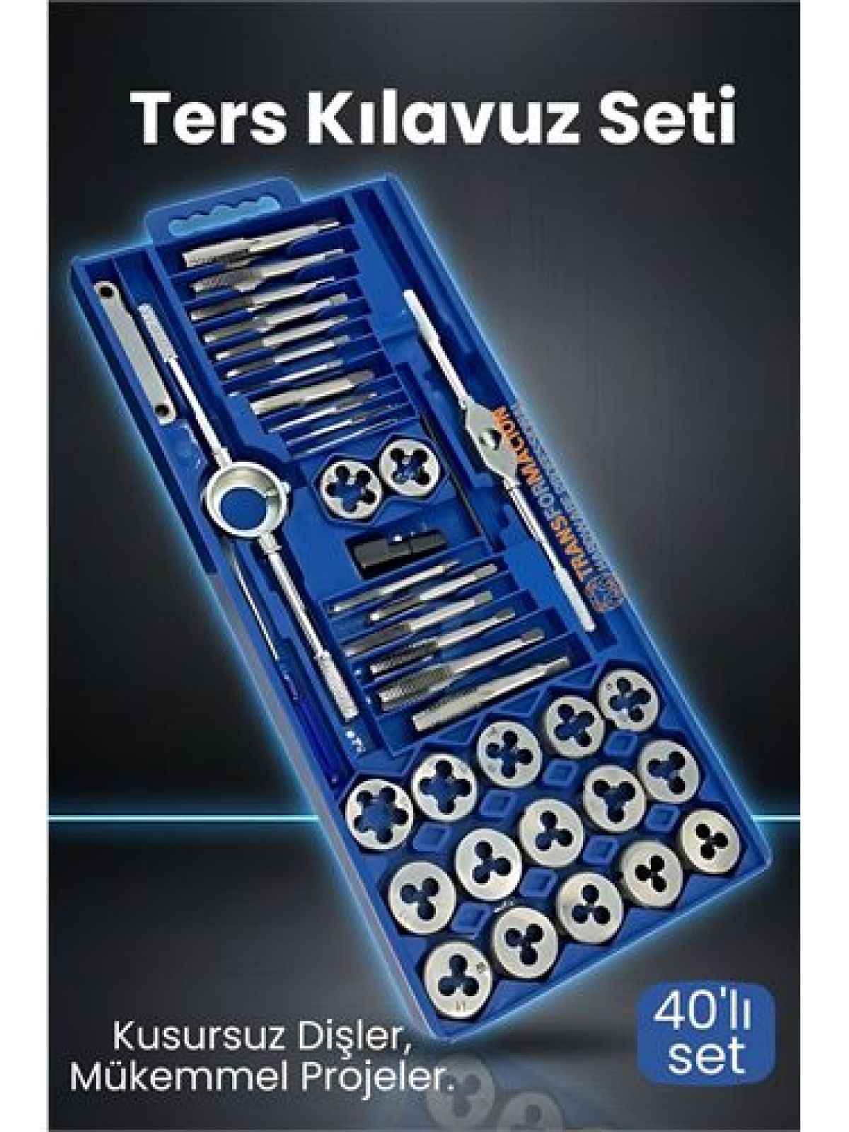 40 Parça Profesyonel Metrik Ters Kılavuz ve Pafta Seti   - Hassas Diş Açma ve Onarım Takımı