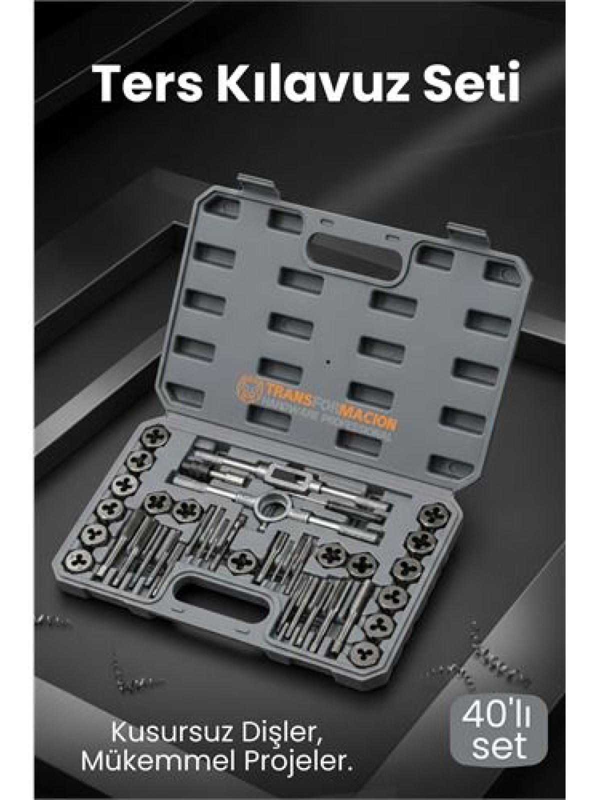 40 Parça Profesyonel Metrik Ters Kılavuz ve Pafta Seti   - Hassas Diş Açma ve Onarım Takımı