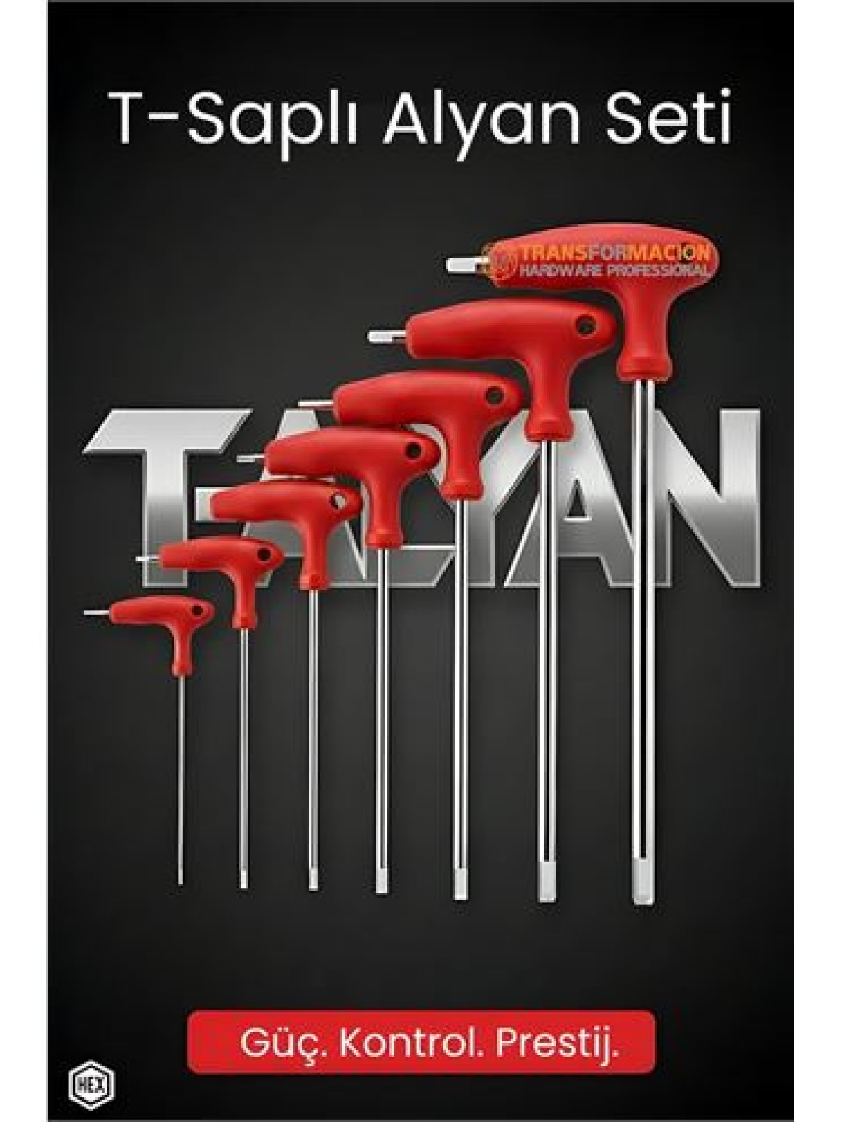 Profesyonel T-Saplı Alyan Seti | 7 Parça CR-V Çelik Hex Uçlu Güç Serisi