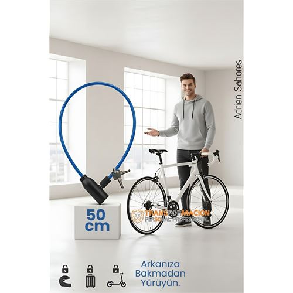 Çelik Örgü Kablo Kilit 5mm 50 cm Bisiklet Kilidi Motosiklet Kilidi Eşya Garaj Kilidi