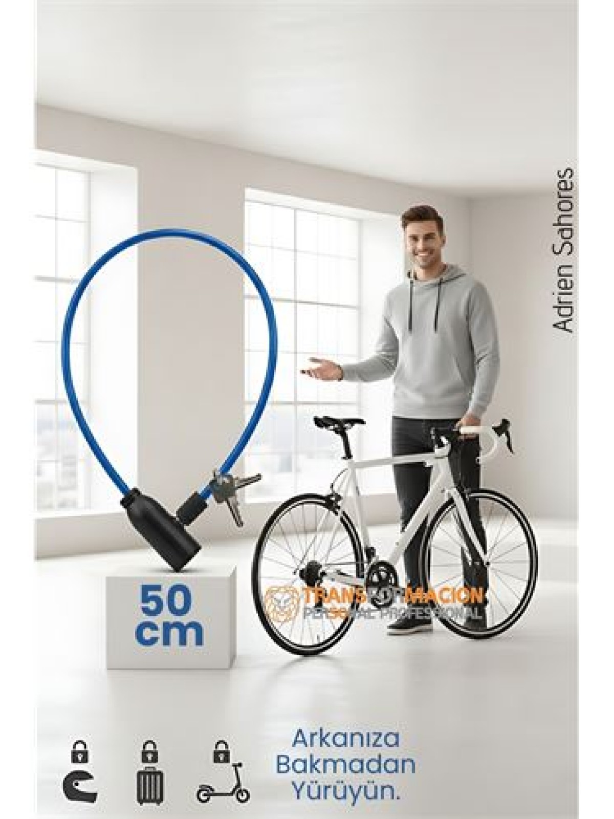 Çelik Örgü Kablo Kilit 5mm 50 cm Bisiklet Kilidi Motosiklet Kilidi Eşya Garaj Kilidi