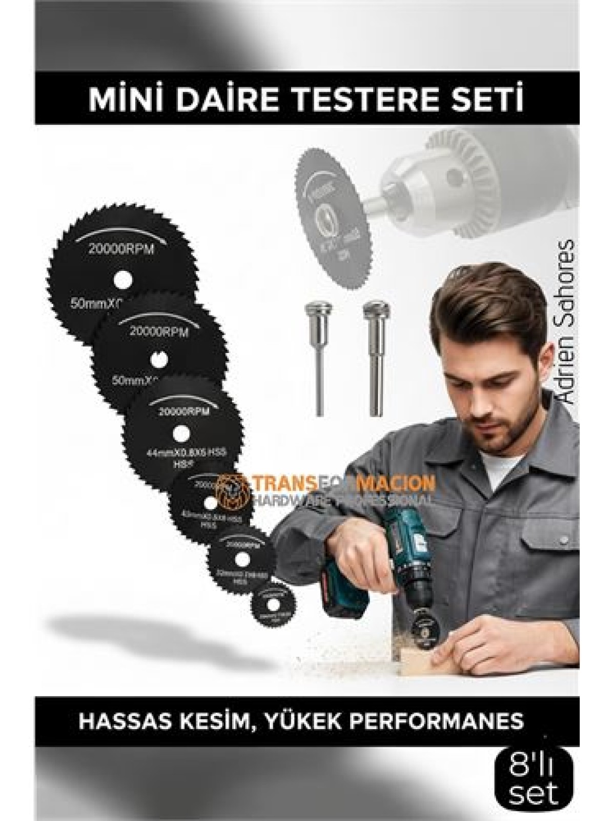 8'lı Karbür Çelik Mini Daire Testere Seti - HSS Döner Kesici Bıçak ve Mandren Takımı