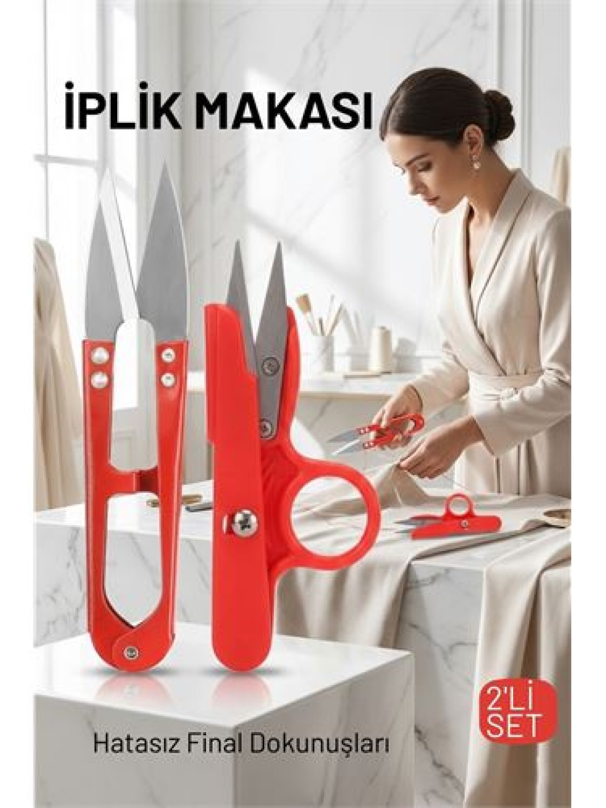 Premium 2’li Profesyonel İplik Tiftik Makası Seti - Çelik Hassas Nakış Snips