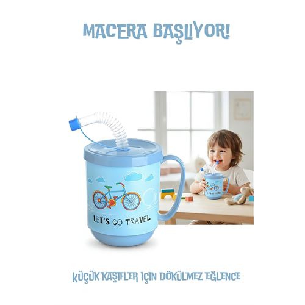 Premium Pipetli Çocuk Bardağı 350 ml -Alıştırma Bardağı ve Suluk
