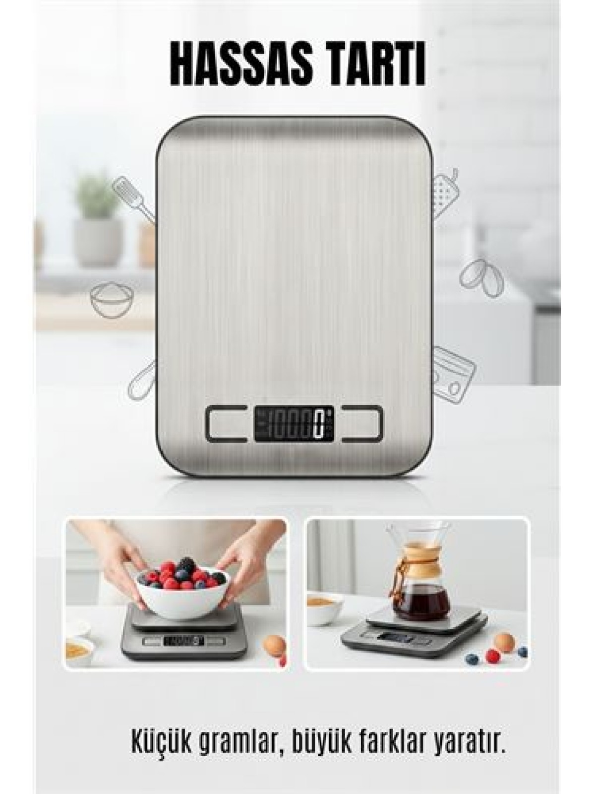Dijital Hassas Mutfak Tartısı 10kg/1g - Paslanmaz Çelik Profesyonel Kuyumcu ve Diyet Terazisi