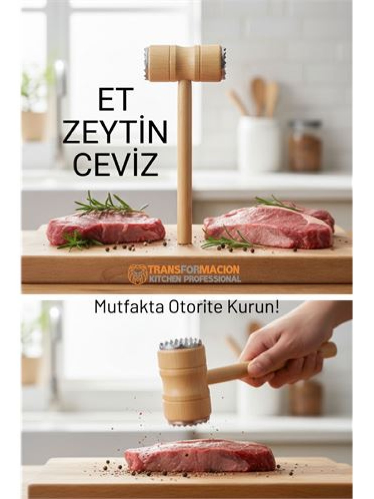 Ahşap Saplı Profesyonel Et Dövücü, Zeytin ve Ceviz Kırıcı Çekiç