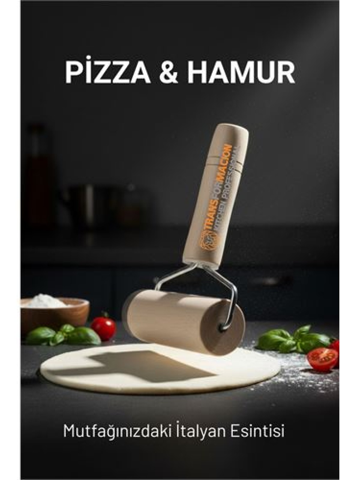 Pizza Merdanesi - Profesyonel Ahşap Saplı  Hamur Açma Merdanesi -