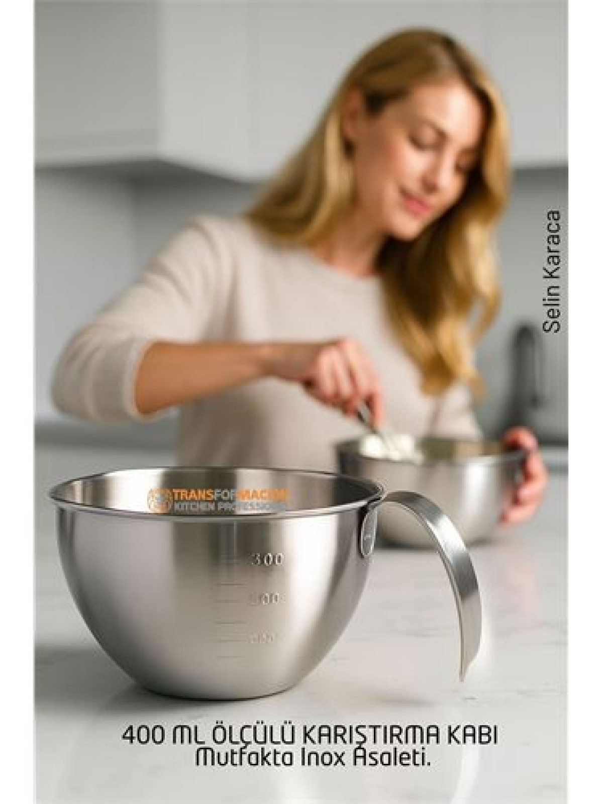 Inox Çelik Profesyonel Ölçülü Karıştırma Kabı - 400 ml Sos & Hazırlık Şefi Serisi