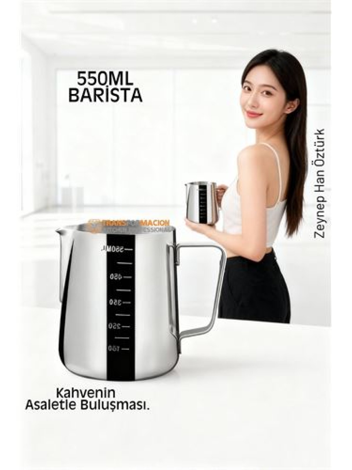 İnox 550ml Barista Süt Sürahisi - Süt Köpürtme Potu -  Paslanmaz Çelik