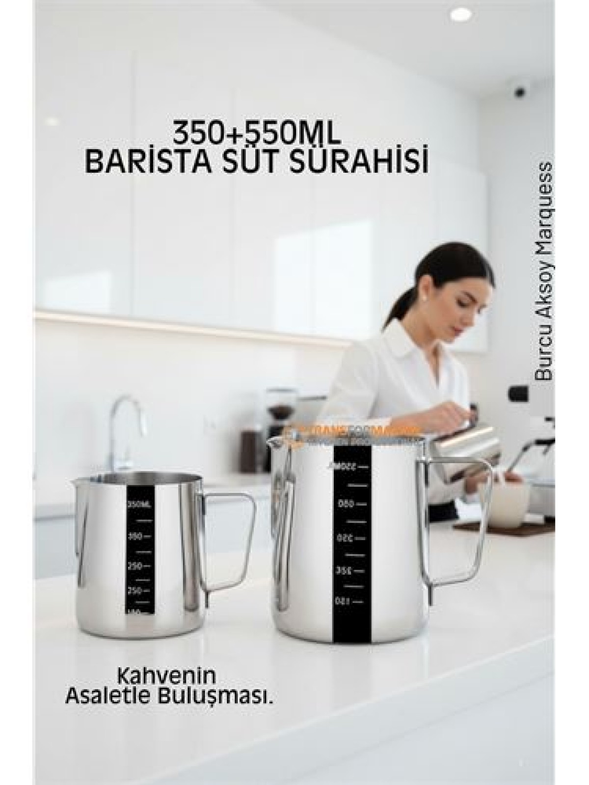 İnox 350ml-550ml Barista Süt Sürahisi Seti - Süt Köpürtme Potu -  Paslanmaz Çelik