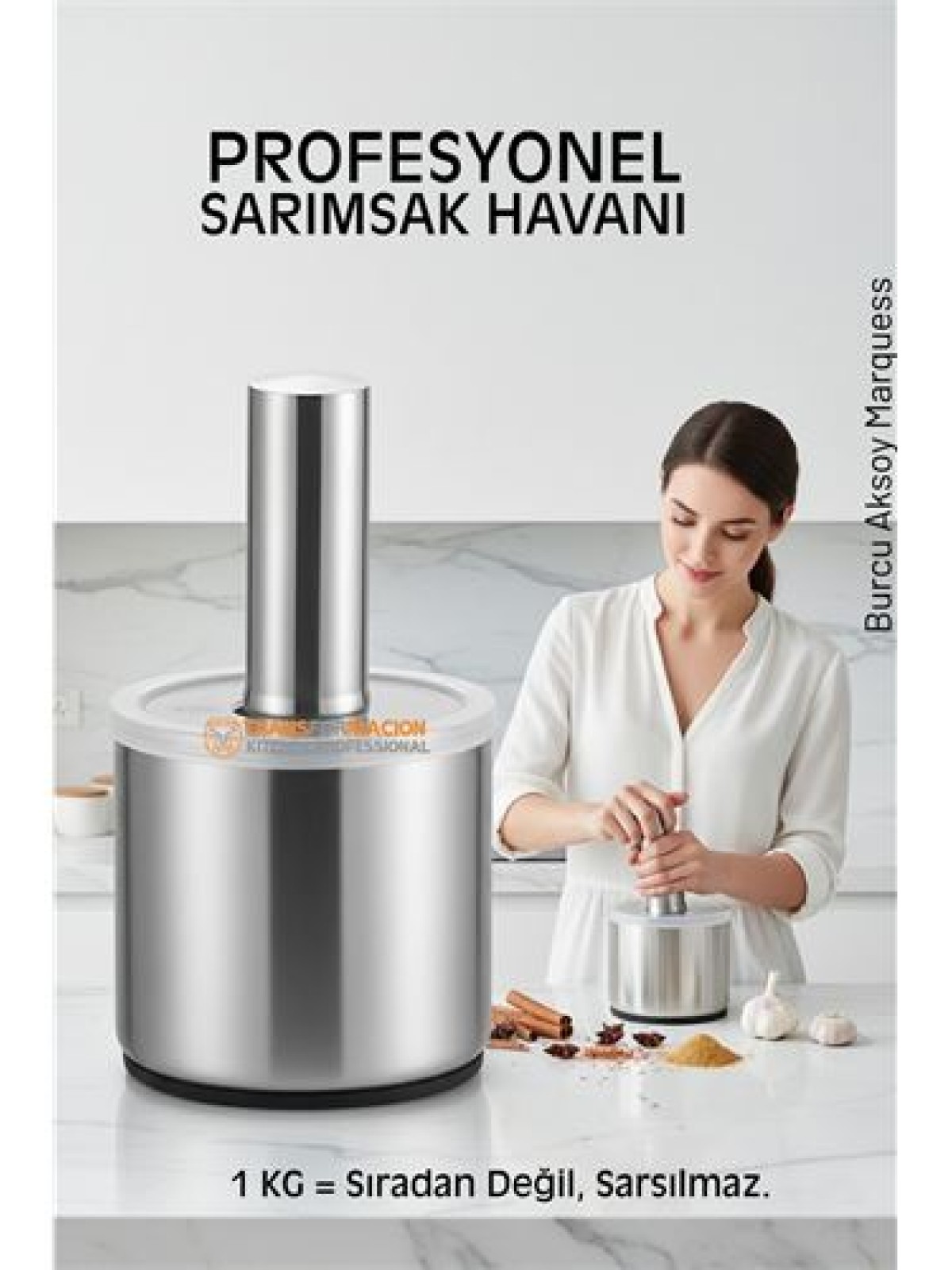 Profesyonel Ezici Sarımsak Havanı Seti -  Mutfak Tipi Baharat Havanı  304 Paslanmaz Çelik