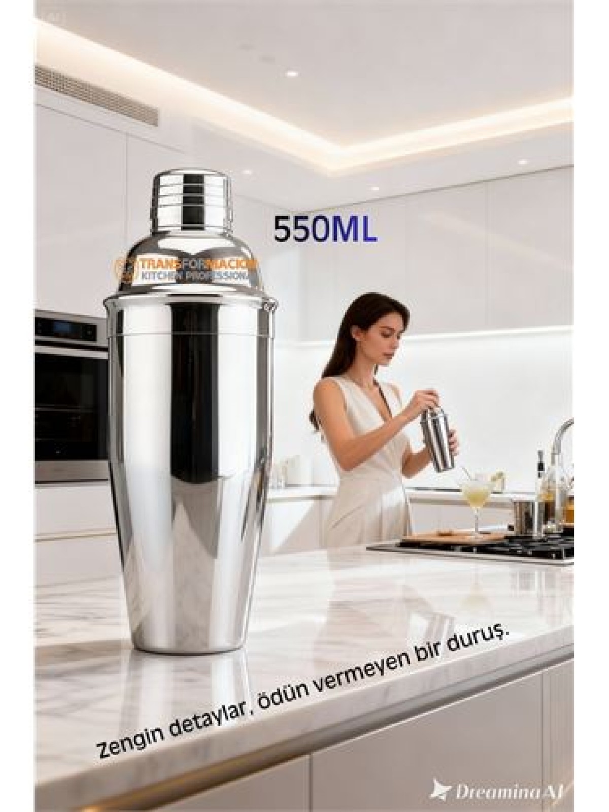 550 ml Inox Shaker - Kokteyl Karıştırma Kabı  Süzgeçli Bar Shaker Paslanmaz Çelik