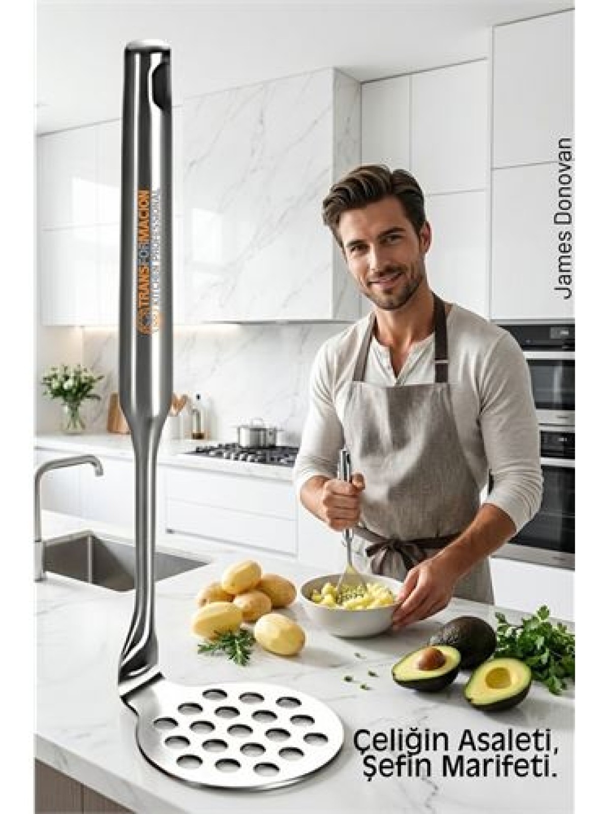 304 Paslanmaz Çelik Lüks Patates Ezici - 23 cm Profesyonel Püre Yapıcı & Mutfak Gereci