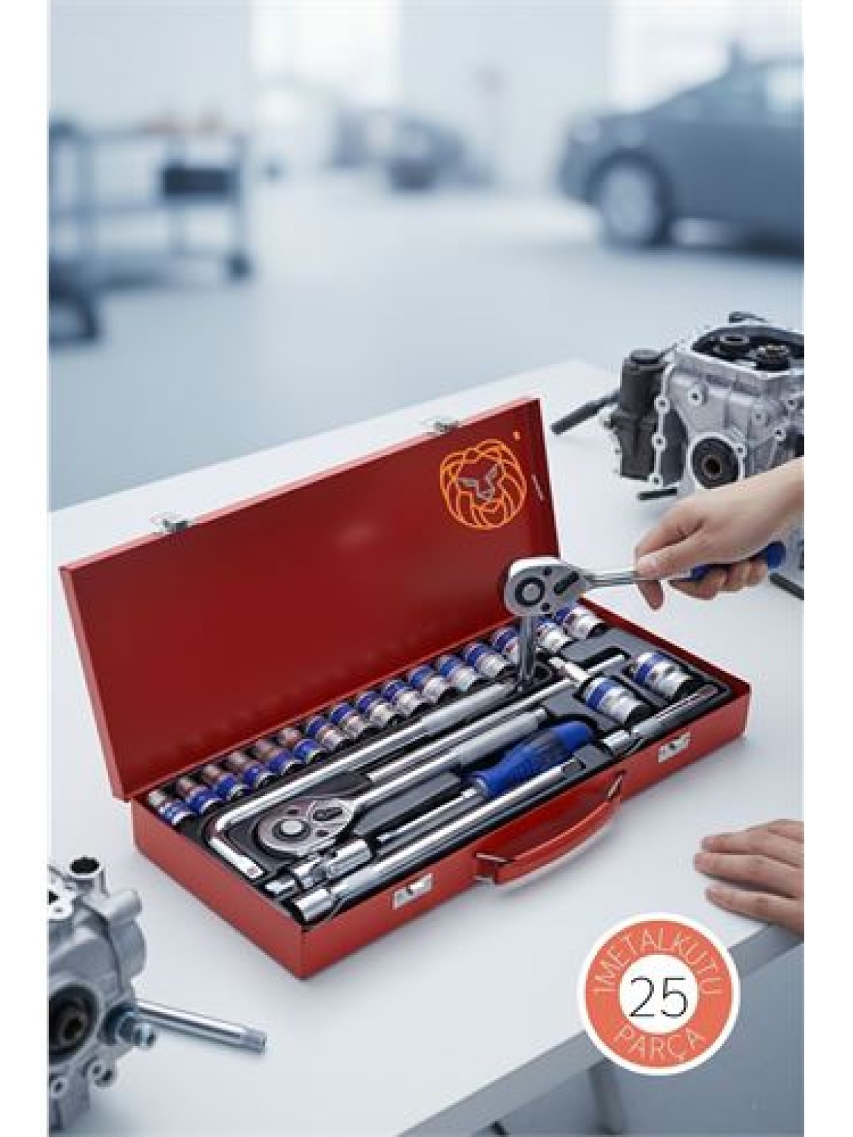 25 Parça Profesyonel Heavy Duty Lokma Takımı - 1/2" Cırcır Kolu ve Çelik Soket Seti (Çantalı)