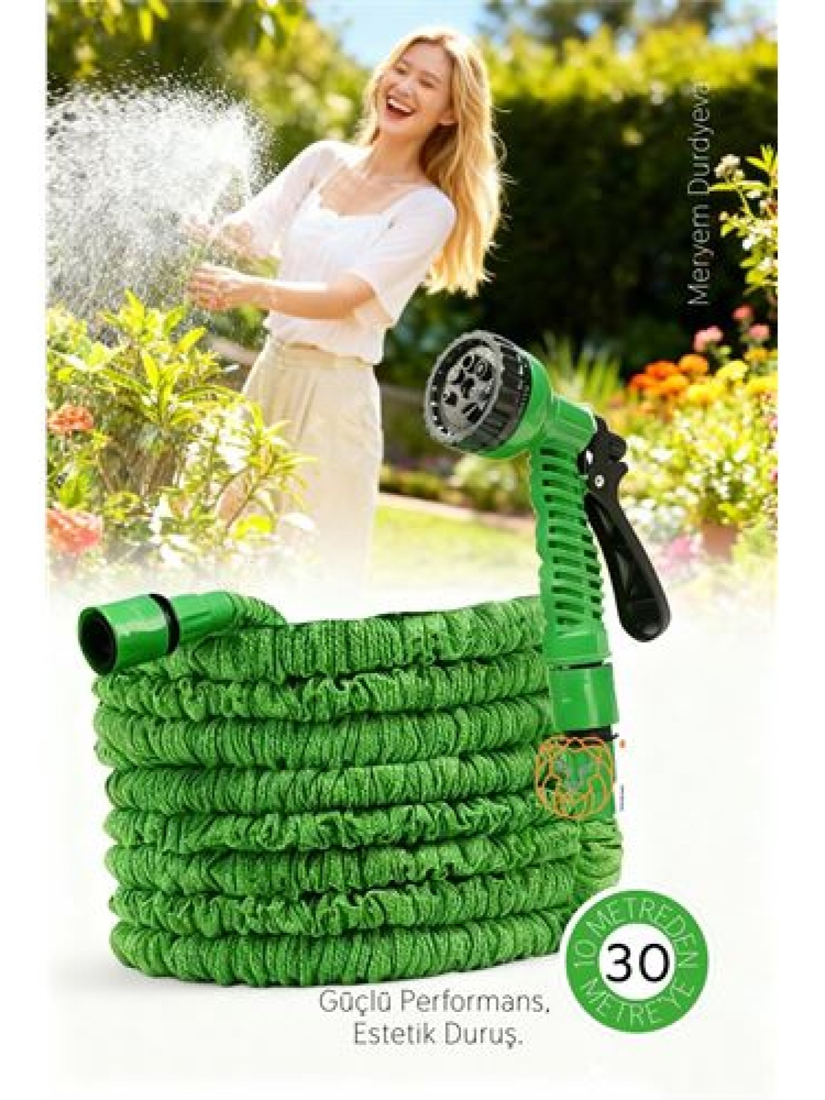 30 Metre Premium Uzayabilen Bahçe Hortumu - 7 Fonksiyonlu Başlık ve Esnek Tasarım