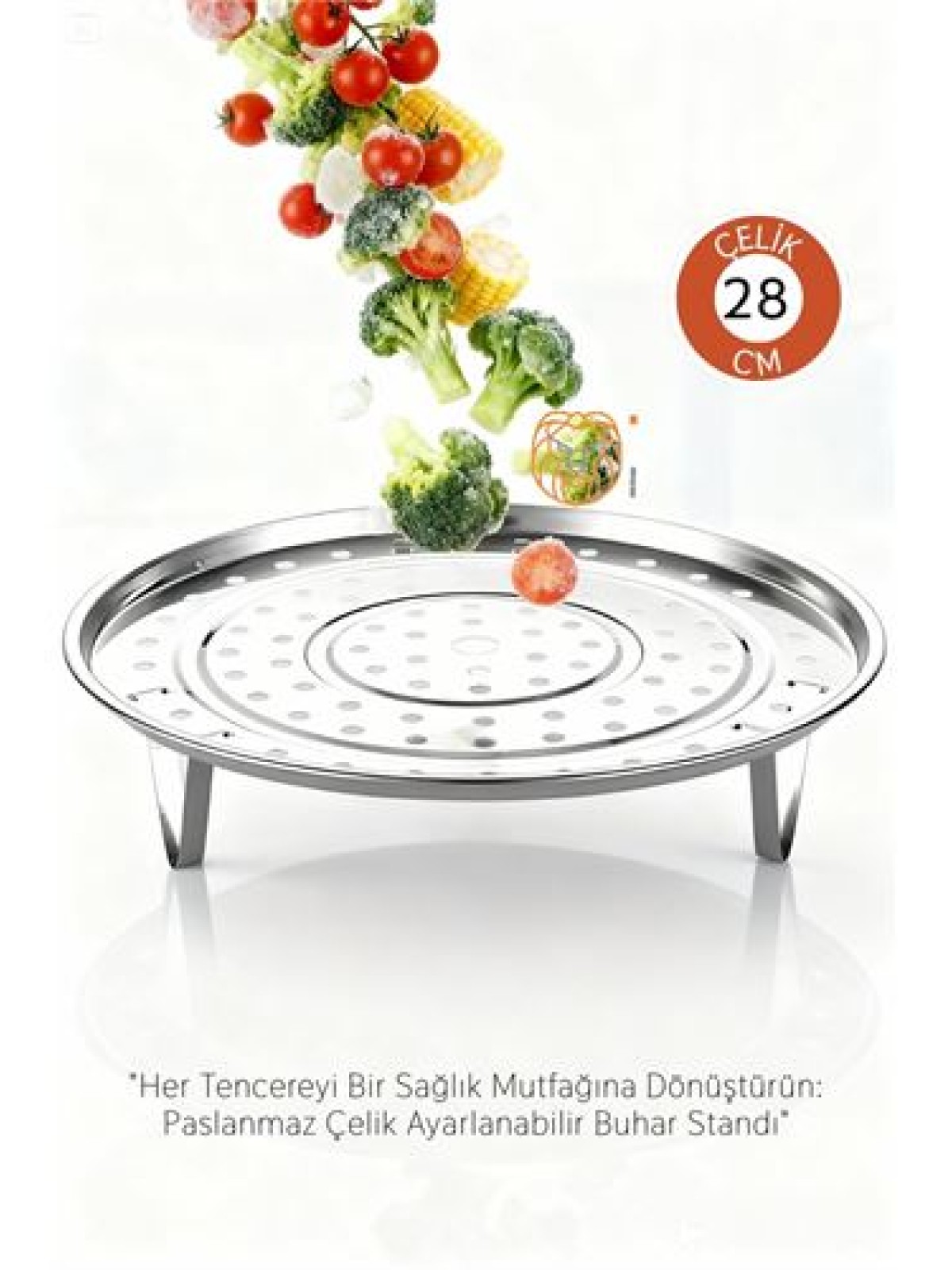 Inox Çelik Ayaklı Buharlı Pişirme Aparatı - 28 cm Çok Amaçlı Tencere İçi Haşlama Standı